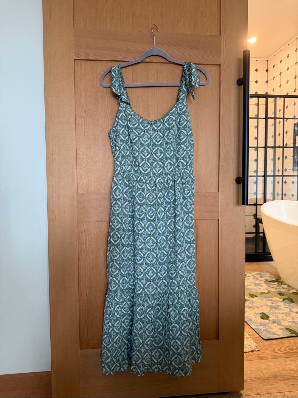 Lucky Brand Teal Patterned Tie-Shoulder Maxi Dress